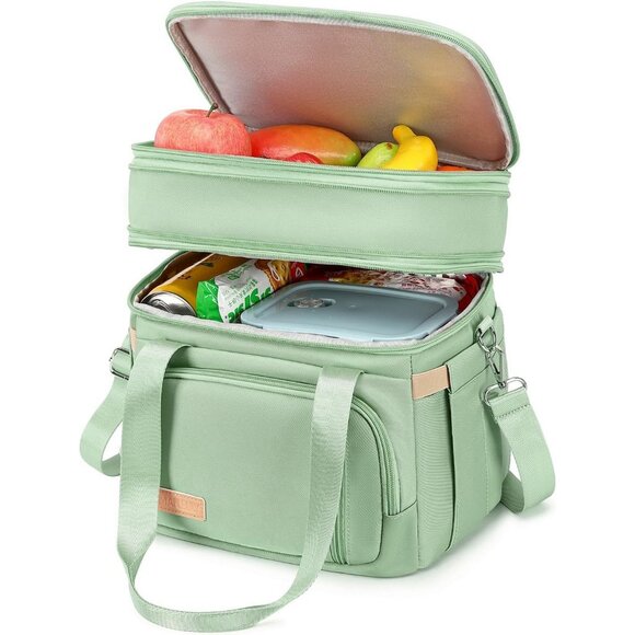 Double Deck Insulated Lunch Box for Men & Women, Leakproof Tote Cooler (Green) - Picture 1 of 7